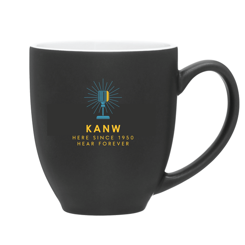 KANW BLACK 16 OZ BISTRO MUG: HERE SINCE 1950 HEAR FOREVER